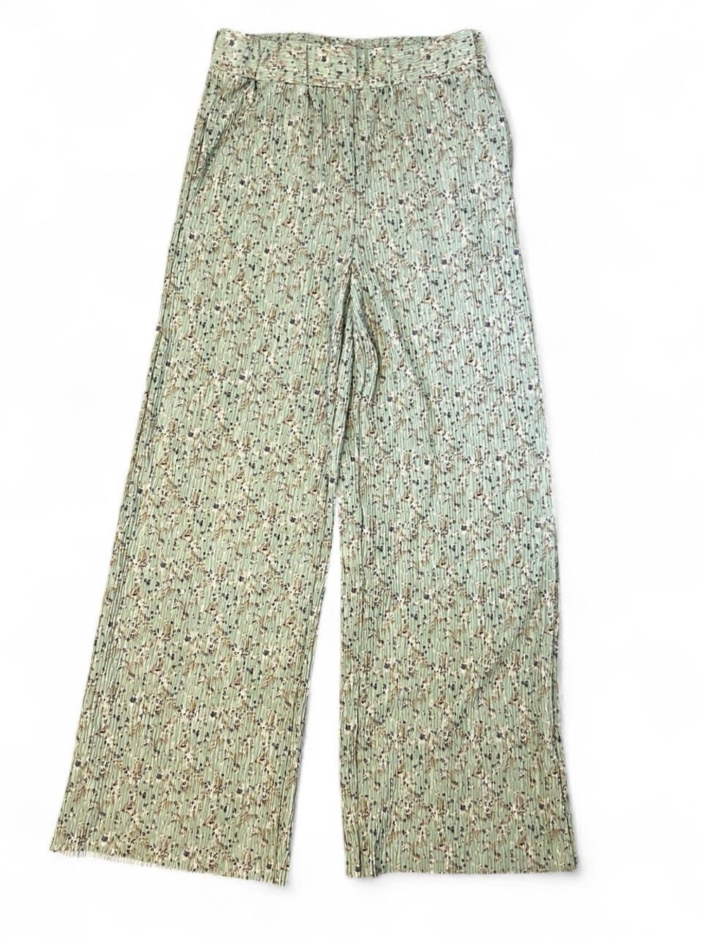 Paper Crane Green Floral Coastal Wide Leg Pants Womens S Pockets Summer Vacation